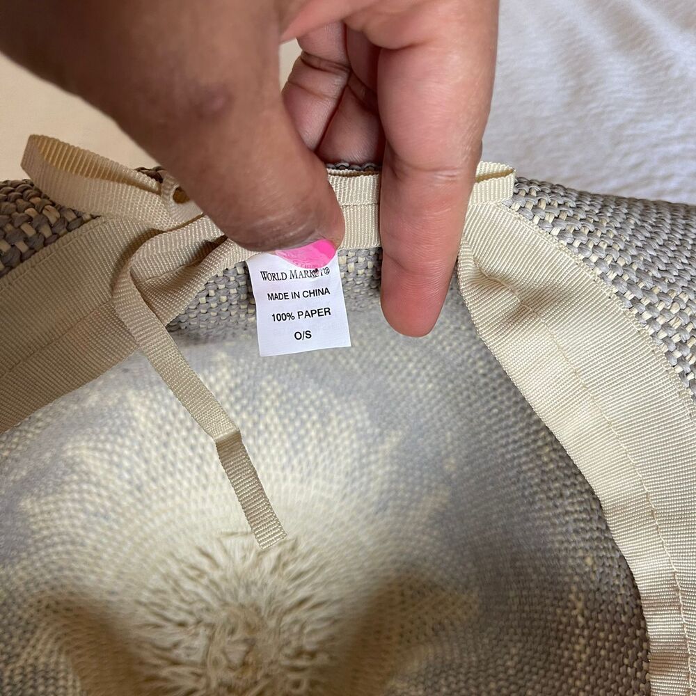 World Market Handwoven Straw 100% Paper Sun Grey Wide Brim Beach Cowboy Hat O/S - Picture 4 of 7